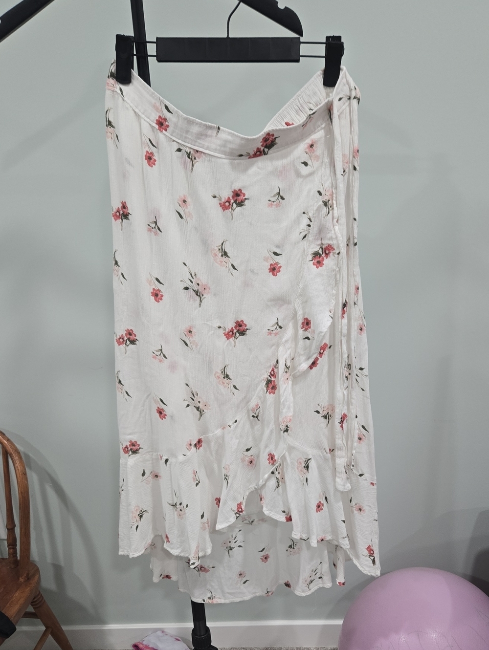 Hollister White Wrap Skirt with Pink Floral Print